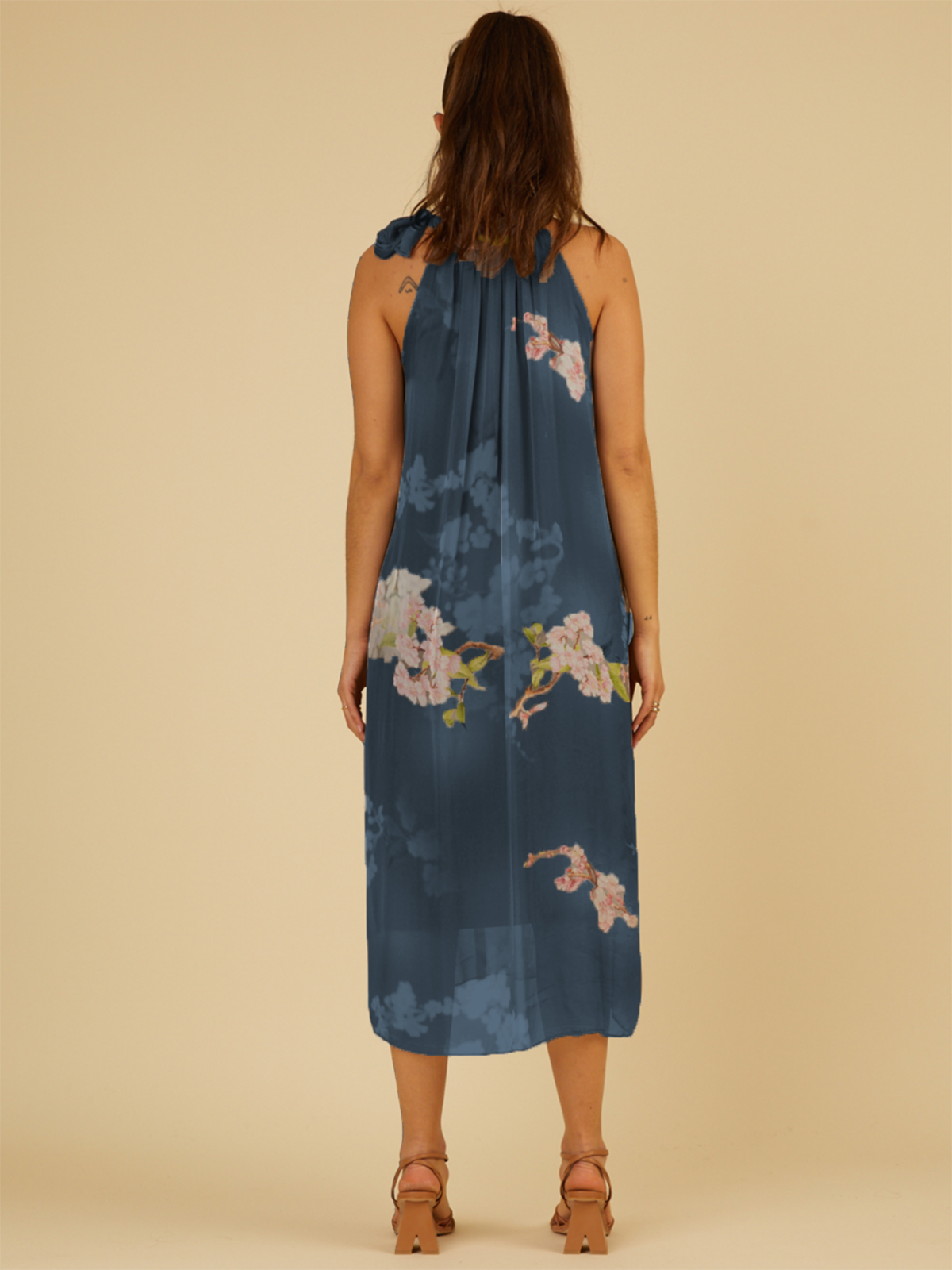 SCANDAL ITALY BLUE SUMMER FLOWER DRESS BACK