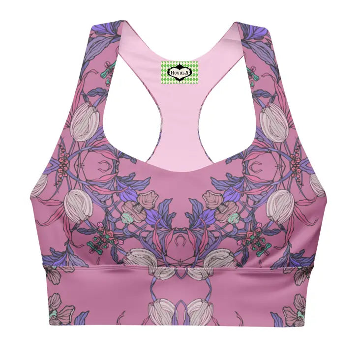 NUVULA CROCUS PINK FLORAL LONGLINE SPORTS BRA