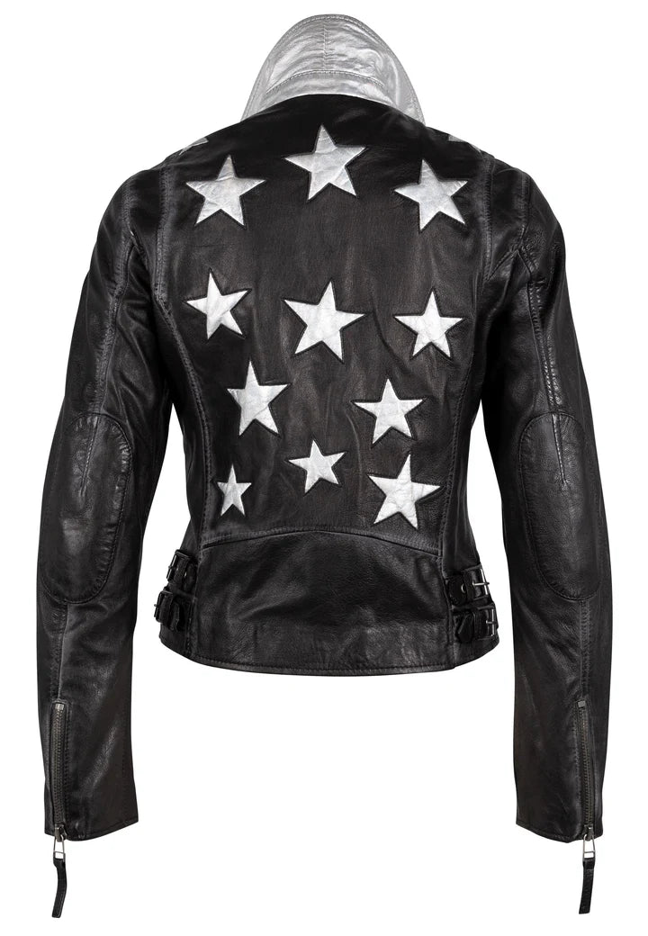 SILVER STAR MAURITIUS CHRISTY RF BLACK LEATHER JACKET