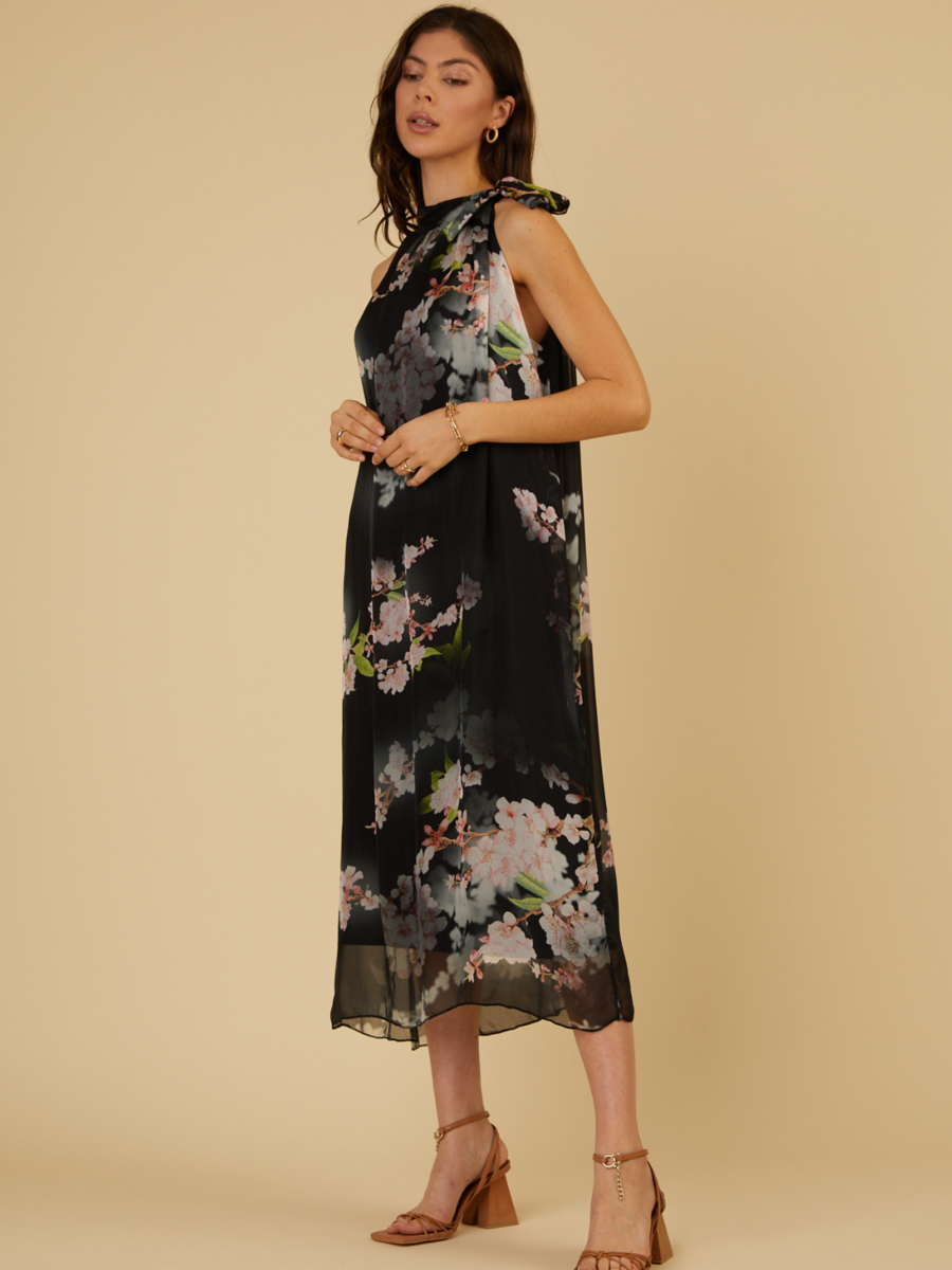 SCANDAL ITALY BLACK SUMMER FLOWER DRESS