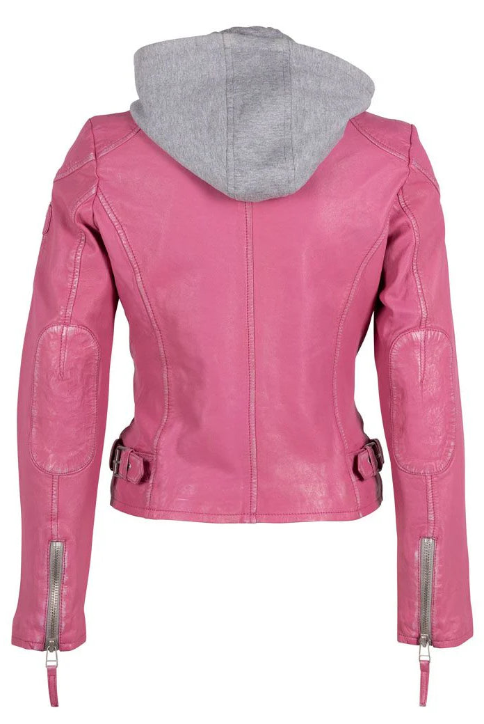 MAURITIUS FINJA RD PINK LEATHER JACKET WITH ZIPP-OFF HOODY