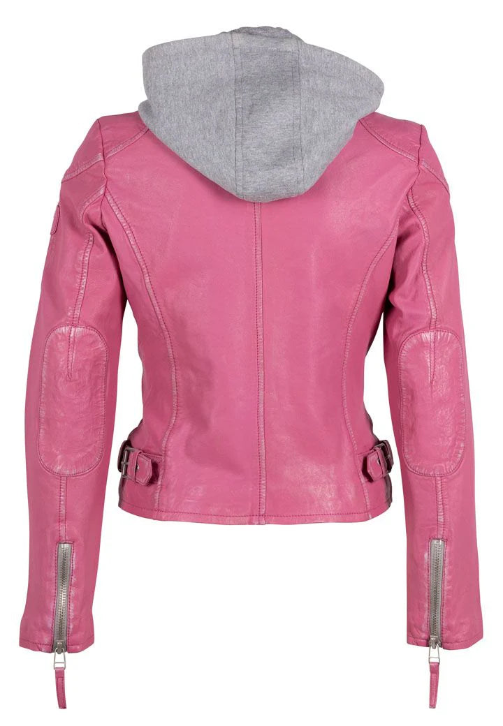 MAURITIUS FINJA RD PINK LEATHER JACKET WITH ZIPP-OFF HOODY