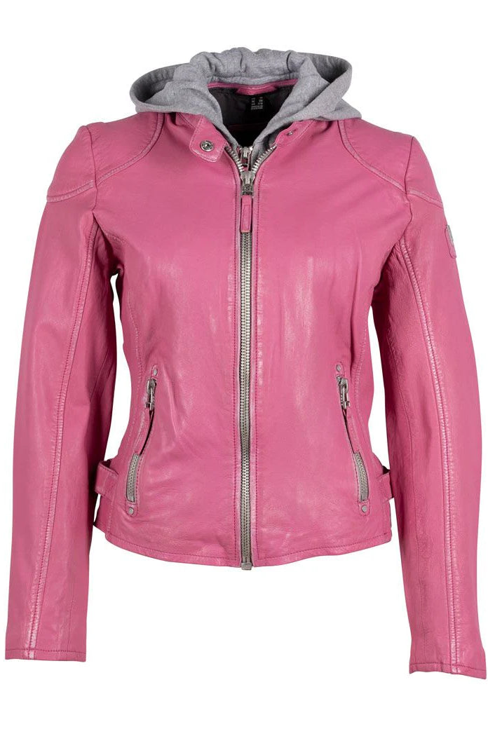 MAURITIUS FINJA RD PINK LEATHER JACKET WITH ZIPP-OFF HOODY