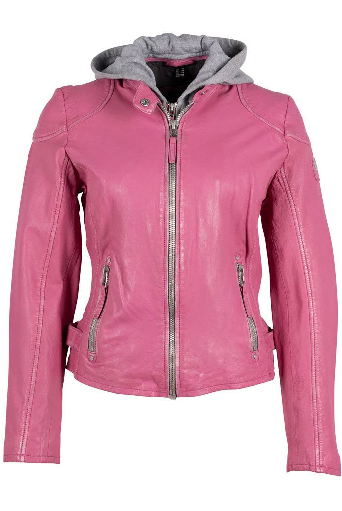 MAURITIUS FINJA RD PINK LEATHER JACKET WITH ZIPP-OFF HOODY