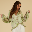 IBIZA BLACK SILKY BLOUSE IN GREEN