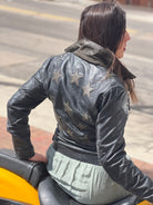 MAURITIUS CHRISTY GREEN STAR BLACK LEATHER MOTO JACKET