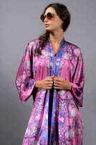 NUVULA CROCUS PINK FLORAL LONG SATIN KIMONO