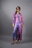 NUVULA CROCUS PINK FLORAL LONG SATIN KIMONO