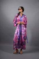NUVULA CROCUS PINK FLORAL LONG SATIN KIMONO