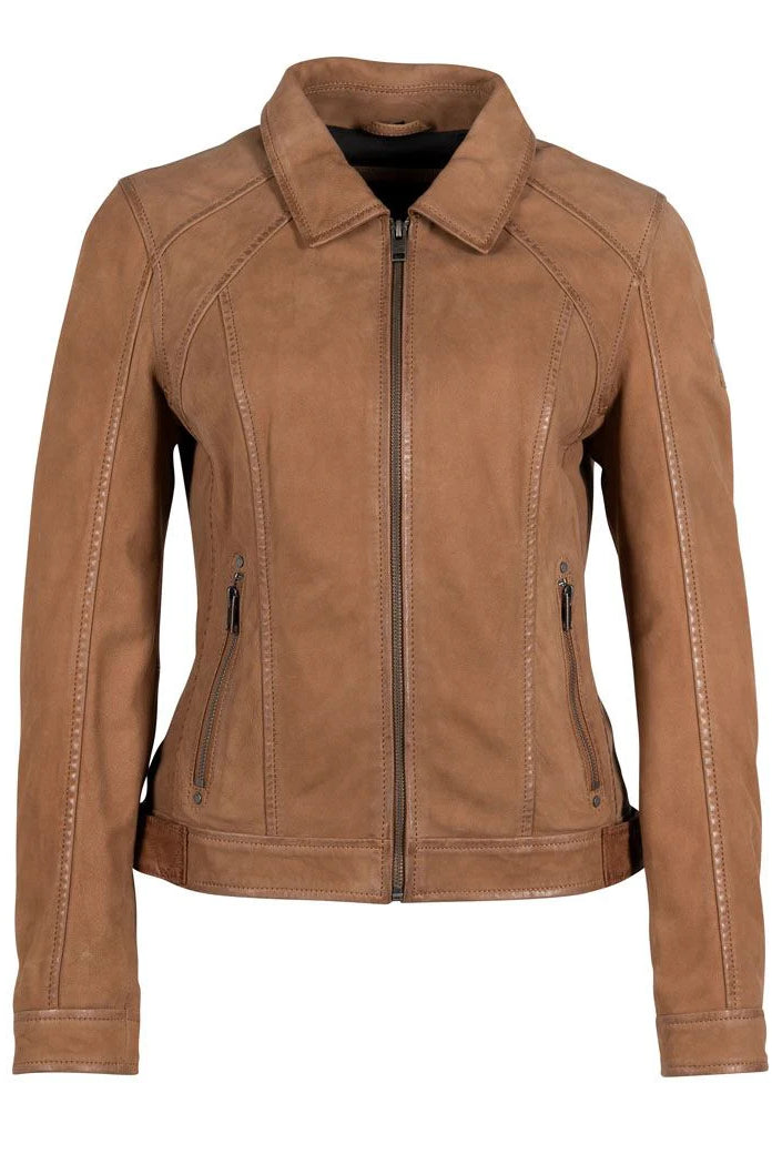 SUNNY TAN LEATHER JACKET WITH SUNRISE DETAIL FRONT