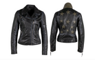 MAURITIUS CHRISTY GREEN STAR BLACK LEATHER MOTO JACKET