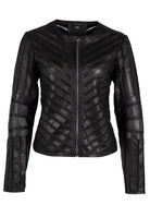 MAURITIUS TILA RF BLACK LEATHER JACKET WITH SHEER DETAIL