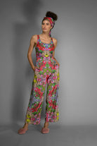 NUVULA RED FLORAL SATIN WIDE-LEG PANTS