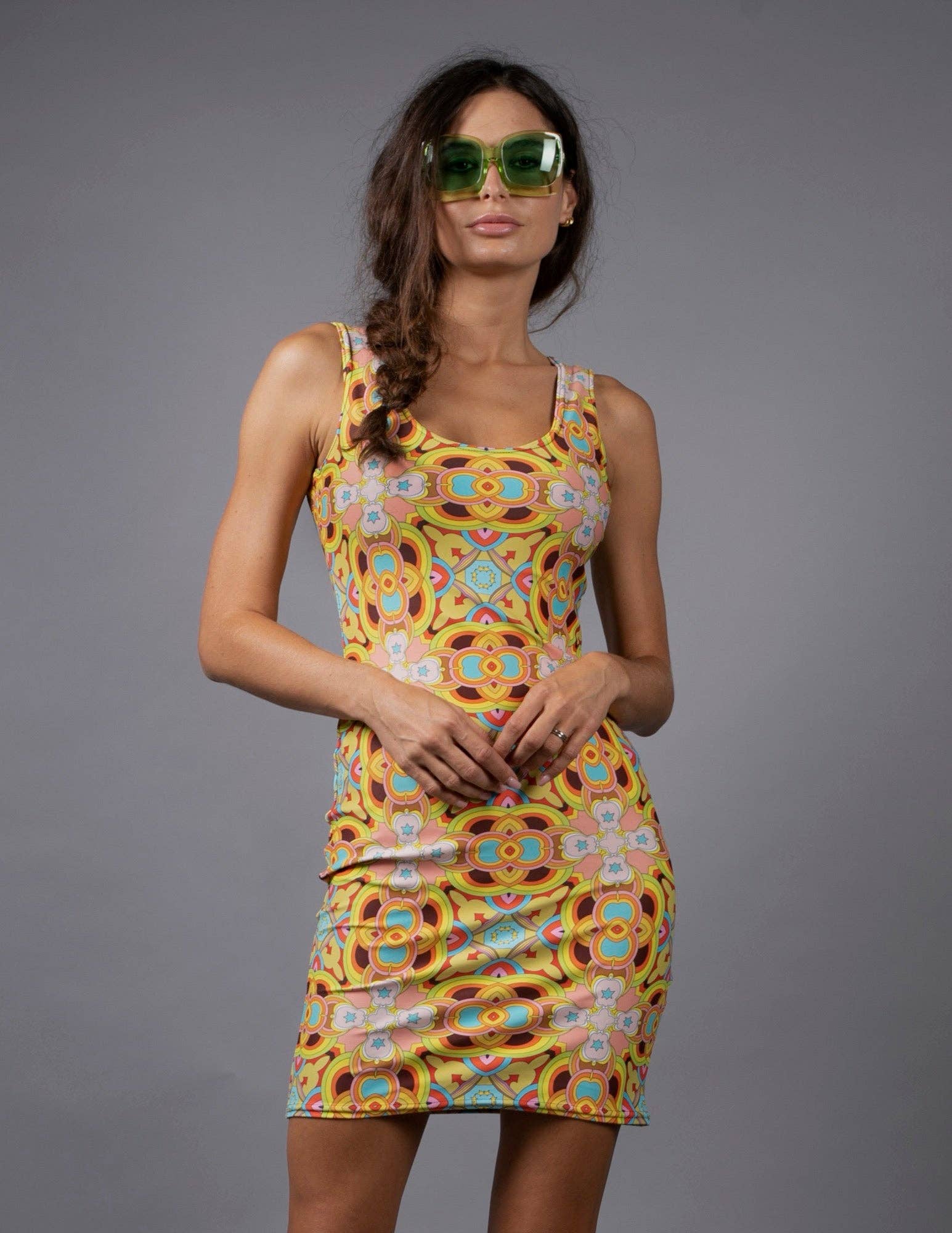 NUVULA EXOTIC FLORAL ORANGE AND PINK PRINT FITTED DRESS