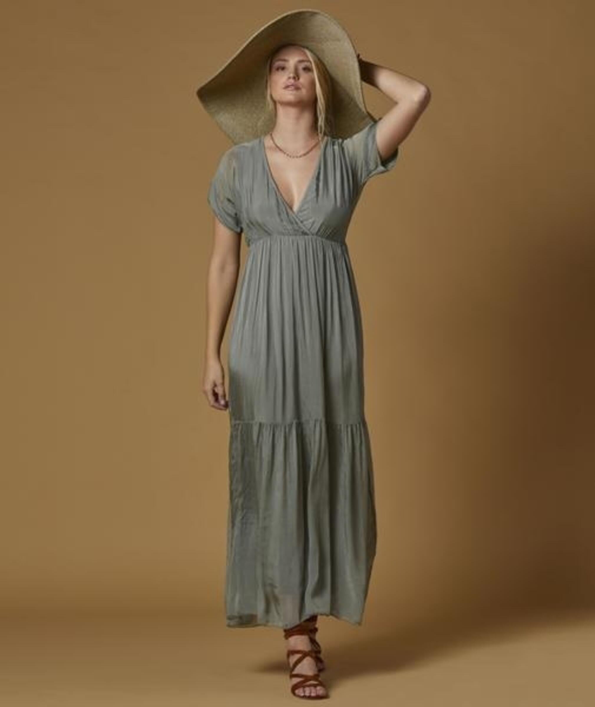 ARUBA SILK DRESS BY SCANDAL ITALY SAGE GREEN