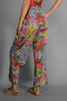NUVULA RED FLORAL SATIN WIDE-LEG PANTS