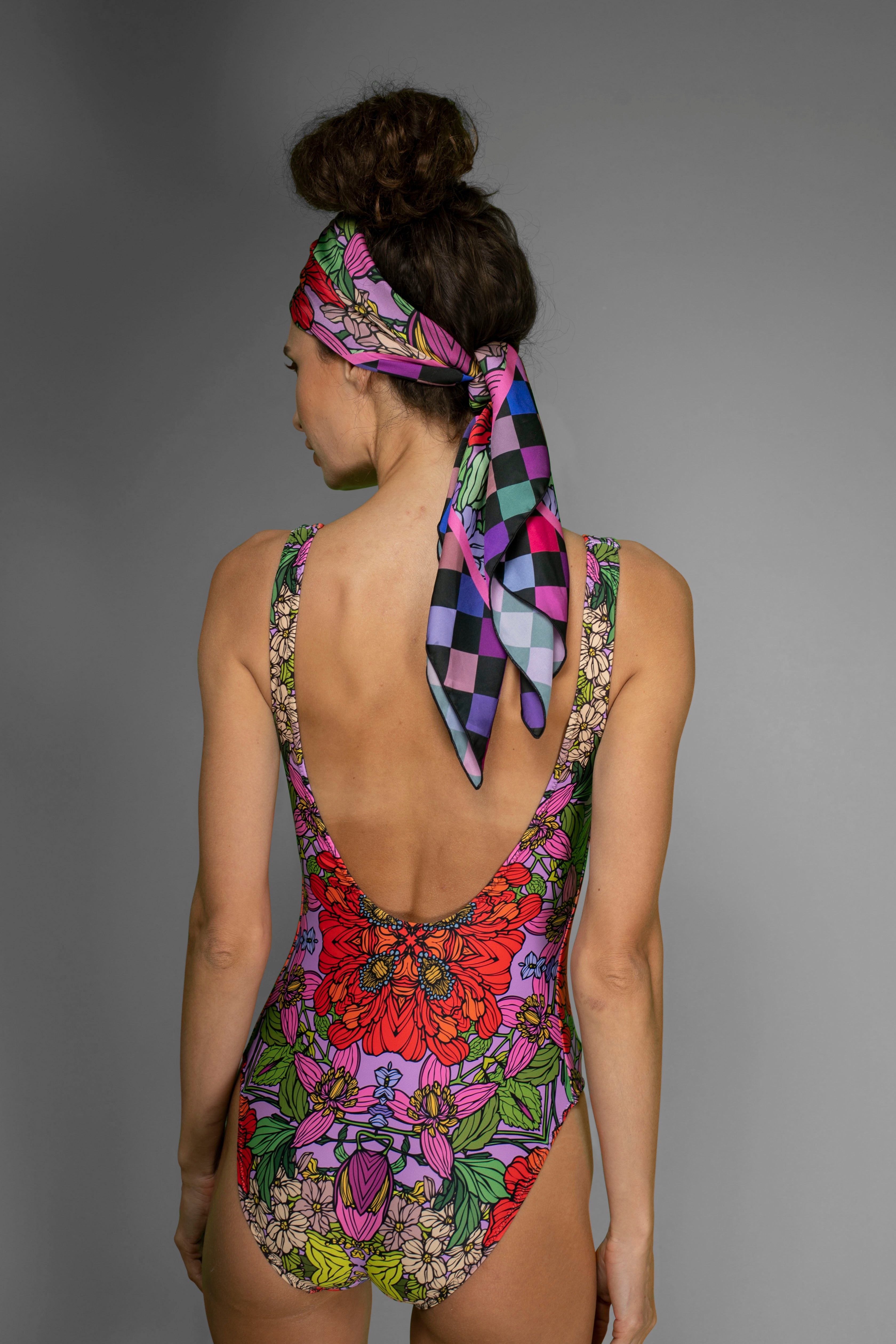 NUVULA MYSTERY RED GARDEN SCOOP-NECK SWIMSUIT