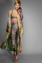 GOLDEN FLORAL SATIN KIMONO ROBE BY NUVULA