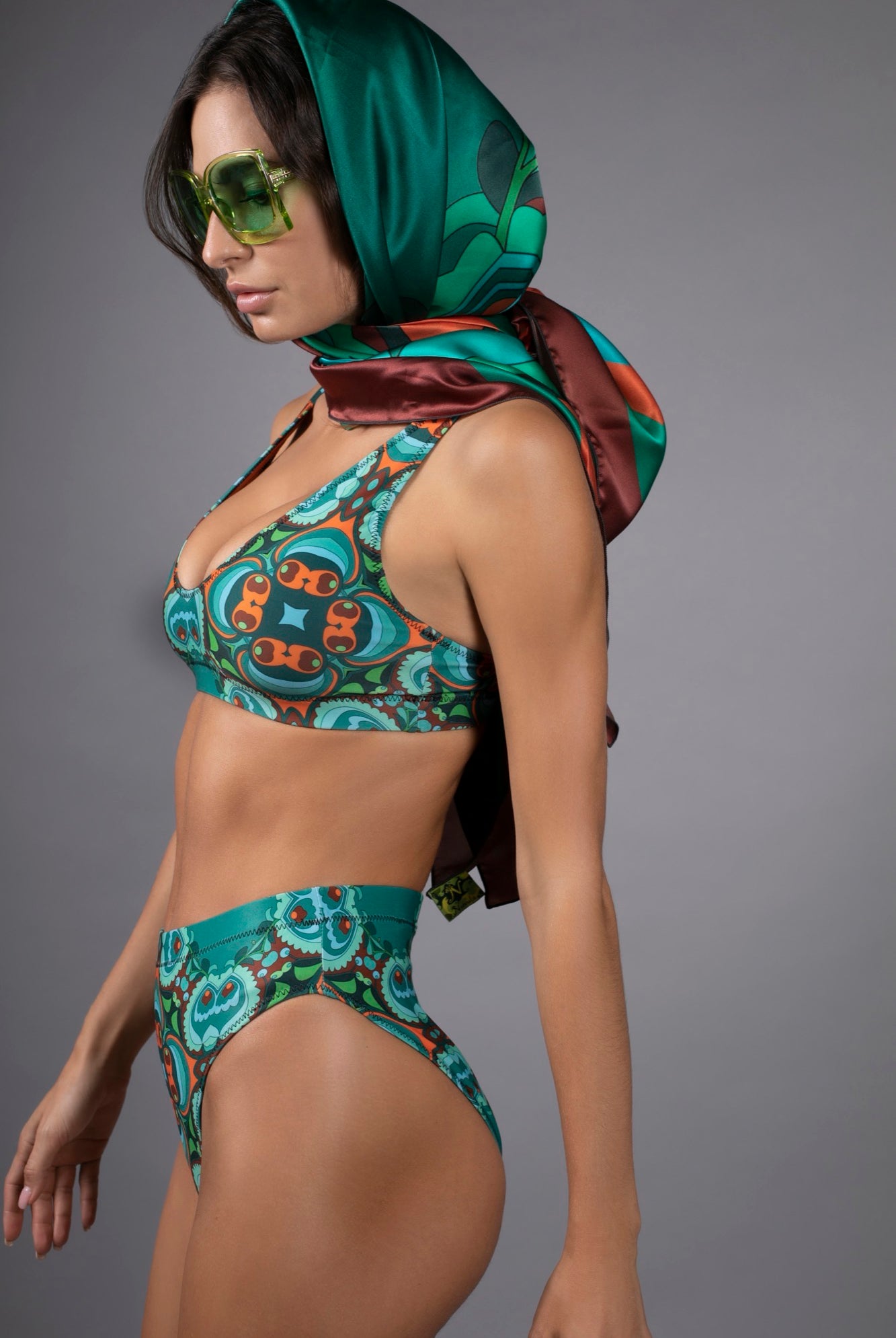 NUVULA PSILOCYBIN TEAL AND ORANGE BIKINI SET