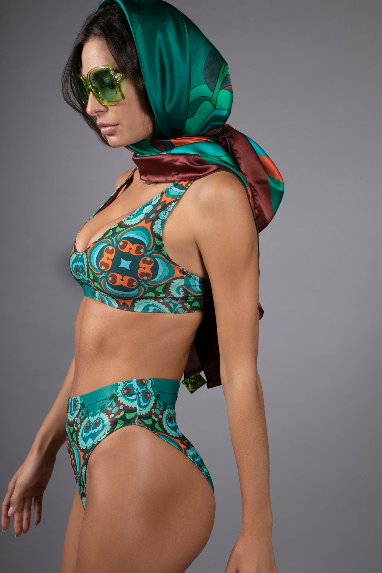 NUVULA PSILOCYBIN TEAL AND ORANGE BIKINI SET