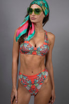 NUVULA CROCUS RED AND AQUA BIKINI SET