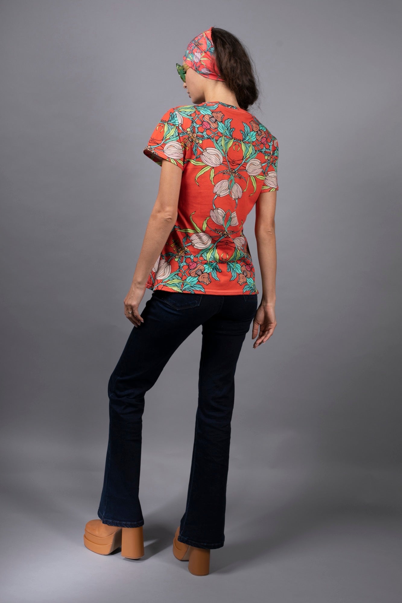 CROCUS RED AND AQUA FLORAL RED T-SHIRT BY NUVULA