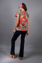 CROCUS RED AND AQUA FLORAL RED T-SHIRT BY NUVULA