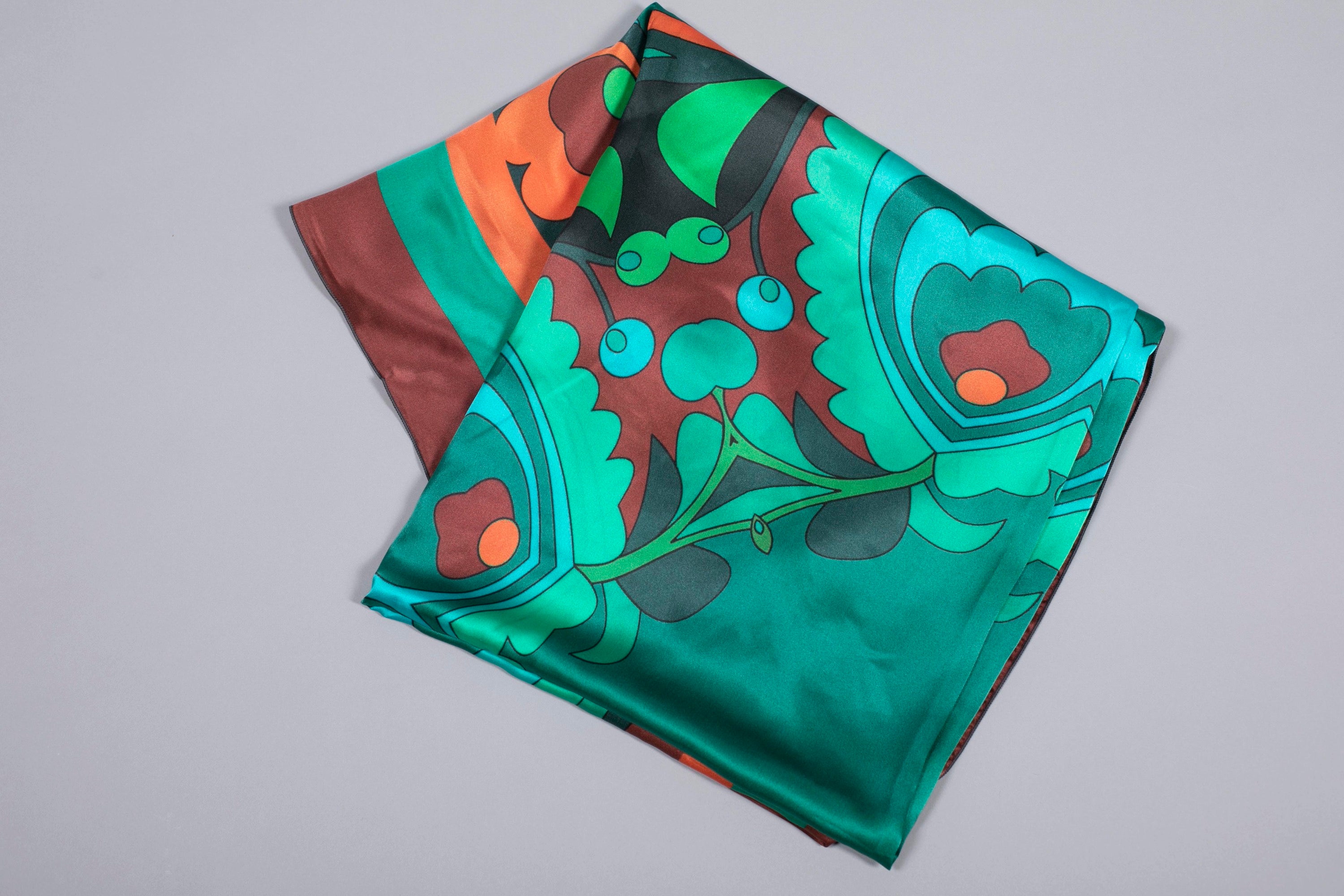 NUVULA PSILOCYBIN TEAL AND ORANGE SILK SCARF