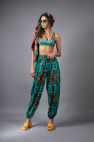 NUVULA PSILOCYBIN TEAL AND ORANGE HAREM PANTS