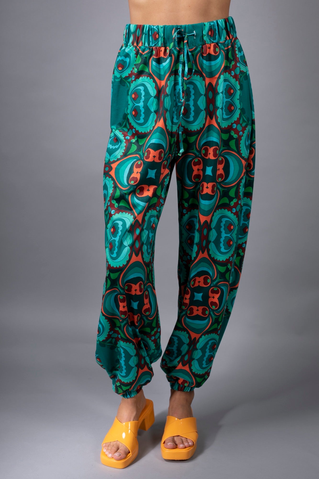 NUVULA PSILOCYBIN TEAL AND ORANGE HAREM PANTS