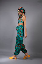 NUVULA PSILOCYBIN TEAL AND ORANGE HAREM PANTS