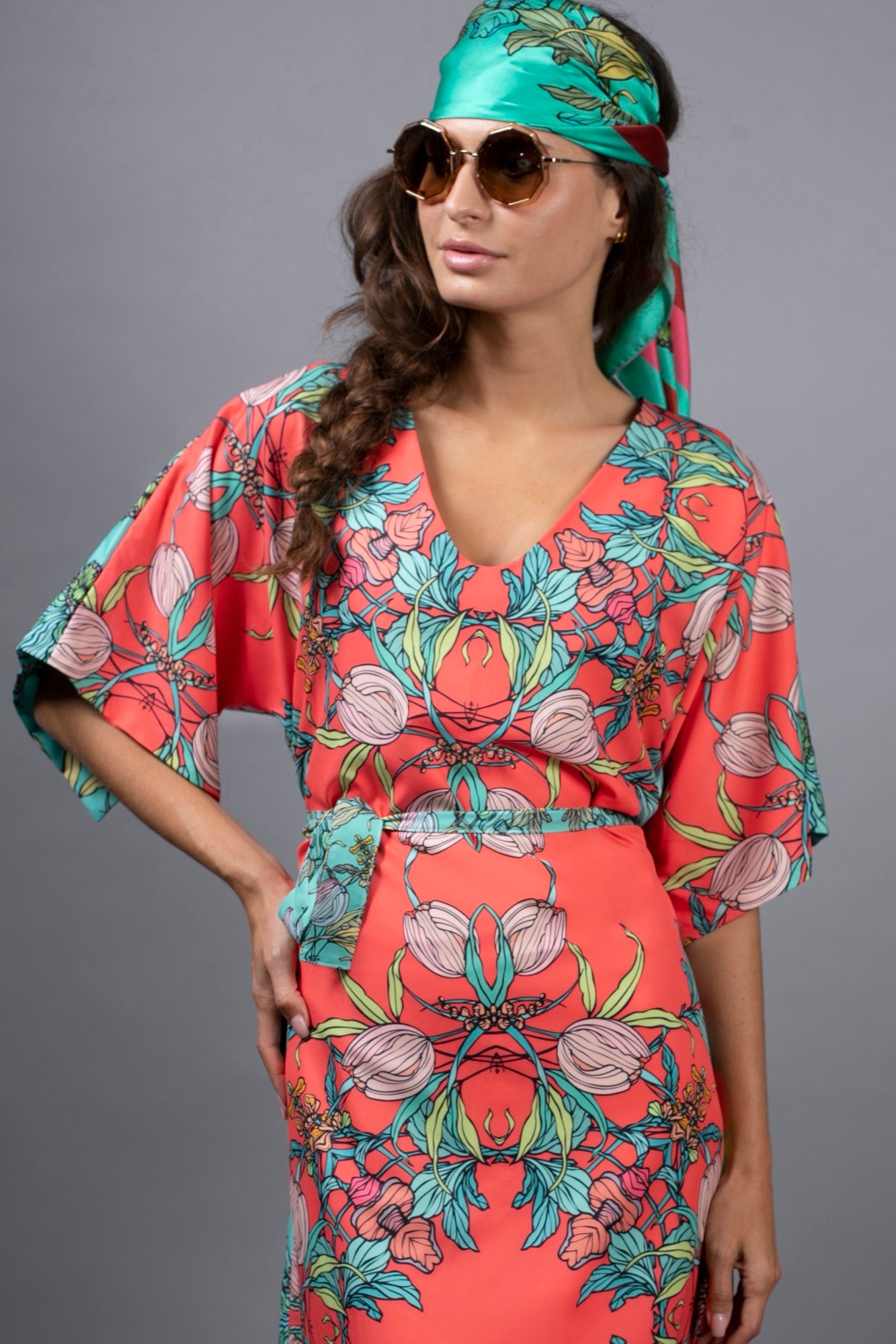 CROCUS RED FLORAL PRINT TUNIC DRESS BY NUVULA