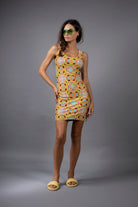 NUVULA EXOTIC FLORAL ORANGE AND PINK PRINT FITTED DRESS