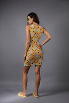 NUVULA EXOTIC FLORAL ORANGE AND PINK PRINT FITTED DRESS