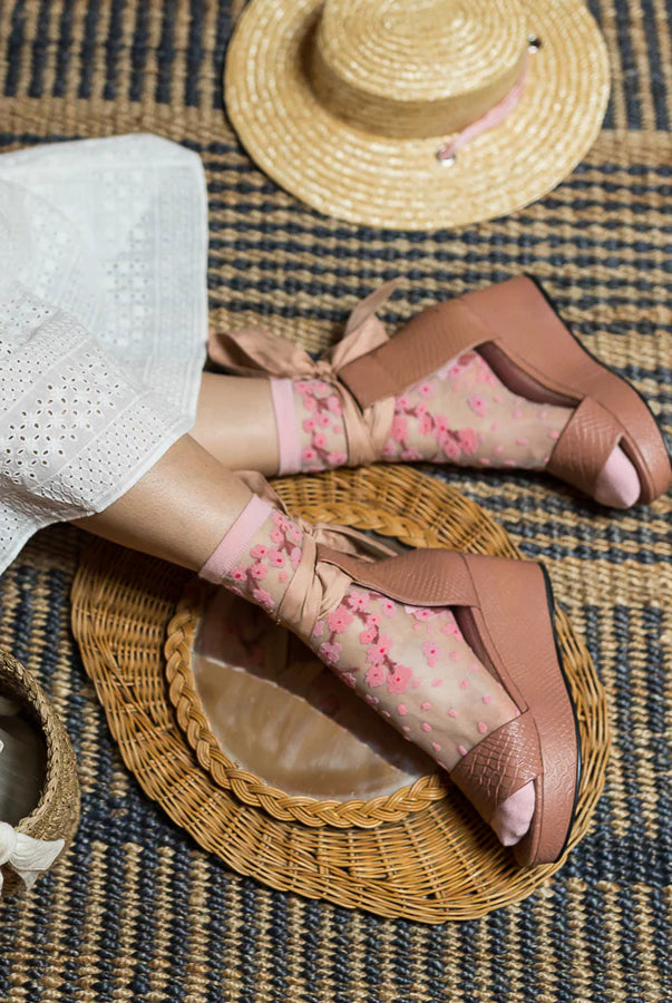 CHERRY BLOSSOM SHEER CREW SOCK BY SOCK CANDY