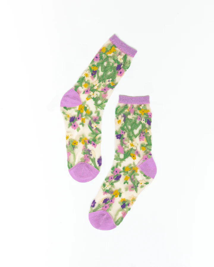 HEART FLORAL SHEER CREW SOCK BY SOCK CANDY