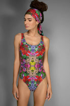 NUVULA MYSTERY RED GARDEN SCOOP-NECK SWIMSUIT
