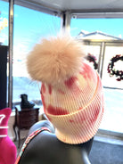 PINK TIE DYE HAT WITH PINK FUR POM