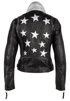 SILVER STAR MAURITIUS CHRISTY RF BLACK LEATHER JACKET HOLOGRAPHIC