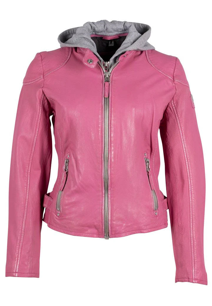 MAURITIUS FINJA RD PINK LEATHER JACKET WITH ZIPP-OFF HOODY