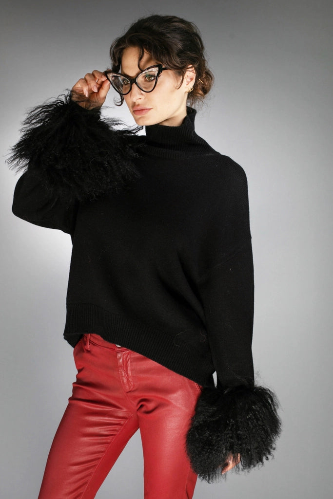 Wool Sweater with Mongolian Fur Cuff – ISOF