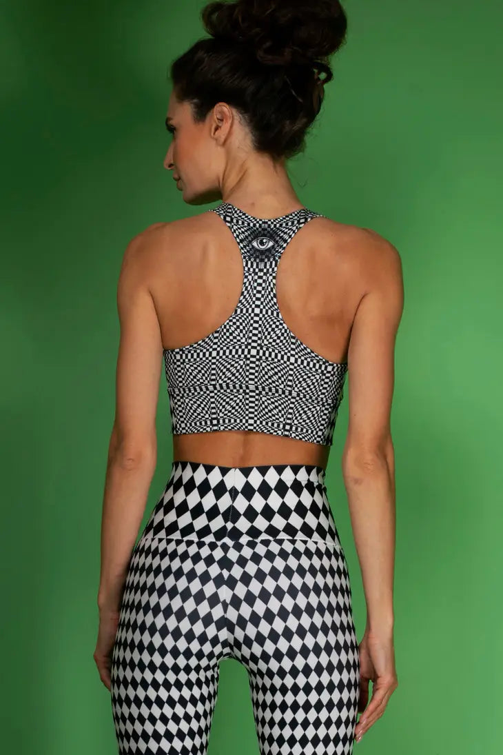 QUEEN BLACK AND WHITE LONGLINE SPORTS BRA