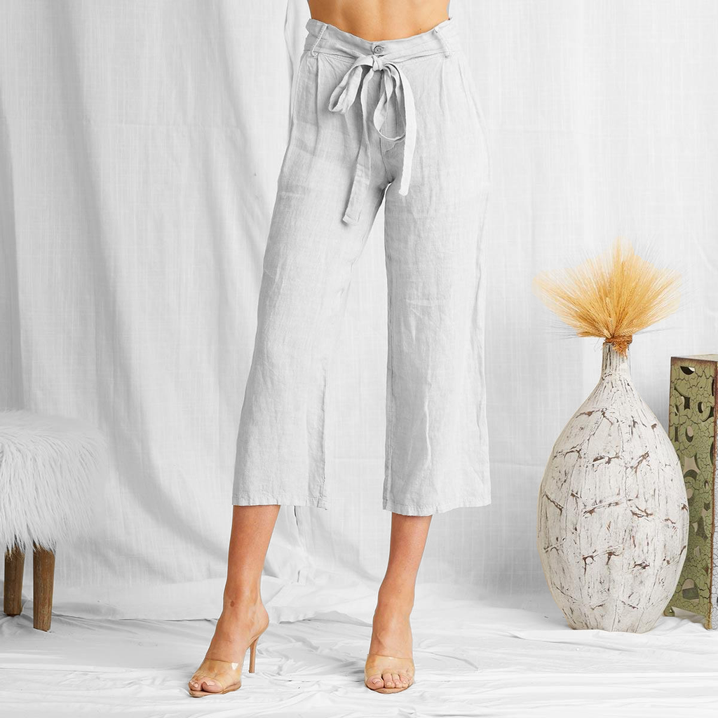 SCANDAL ITALY PICNIC LINEN PANT IN WHITE