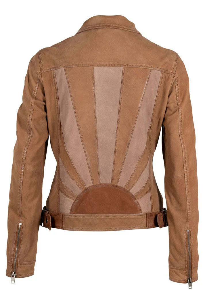 MAURITIUS SUNNY TAN LEATHER JACKET WITH SUNRISE DETAIL