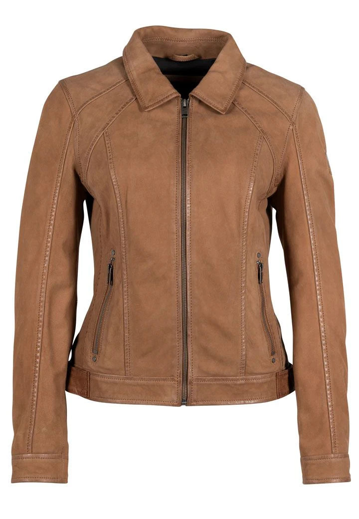 SUNNY TAN LEATHER JACKET WITH SUNRISE DETAIL FRONT