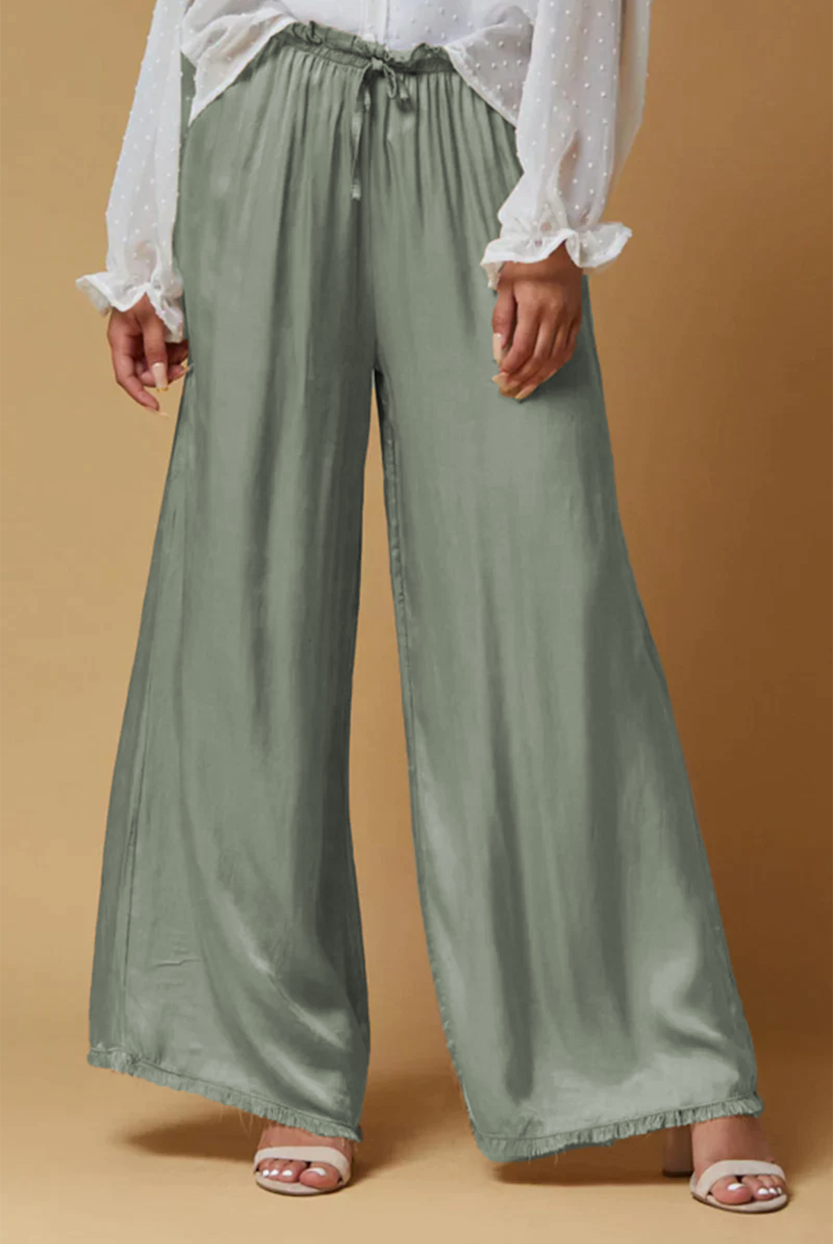 LOLA SILK PANT BY SCANDAL ITALY IN SAGE GREEN