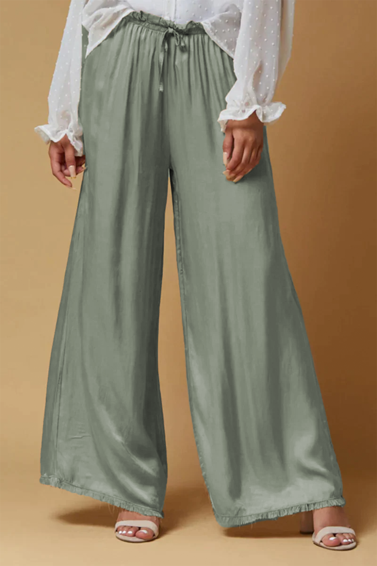 LOLA SILK PANT BY SCANDAL ITALY IN SAGE GREEN