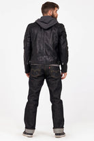MAURITIUS BLACK LEATHER JACKET WITH ZIPOUT INSERT AND HOOD BACKSIDE