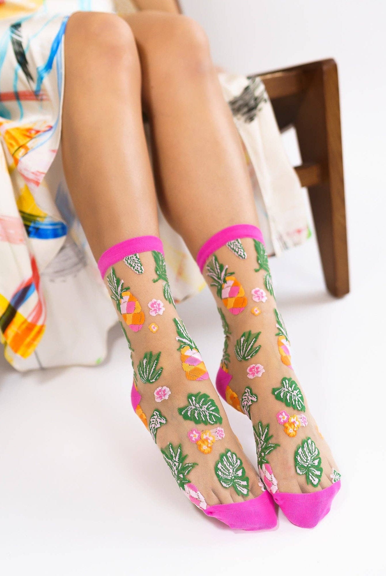 TROPICAL PINEAPPLES SHEER CREW SOCK BY SOCK CANDY