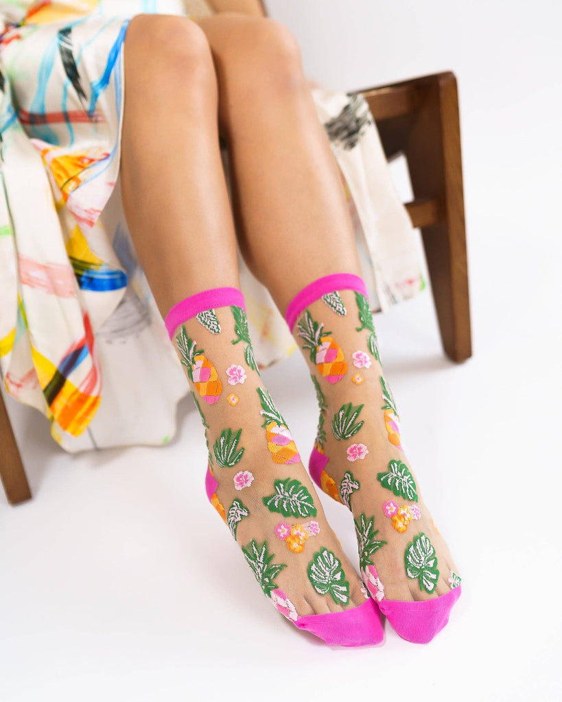TROPICAL PINEAPPLES SHEER CREW SOCK BY SOCK CANDY